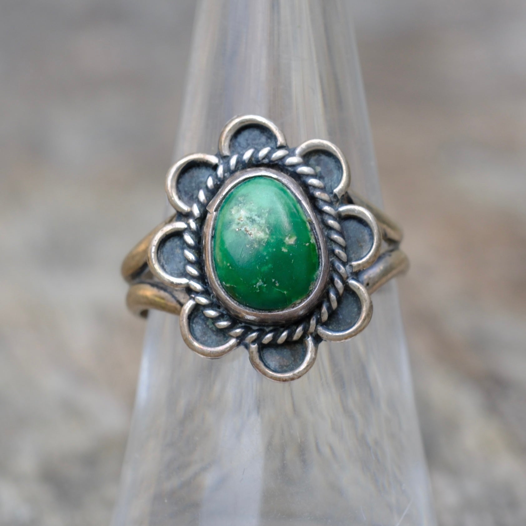 Vintage Sterling Turquoise Florette Ring 7