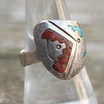 Vintage Sterling Turquoise and Coral Ring 8.75
