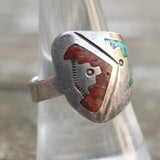 Vintage Sterling Turquoise and Coral Ring 8.75