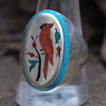 Vintage Sterling Inlaid Cardinal Ring 11.25