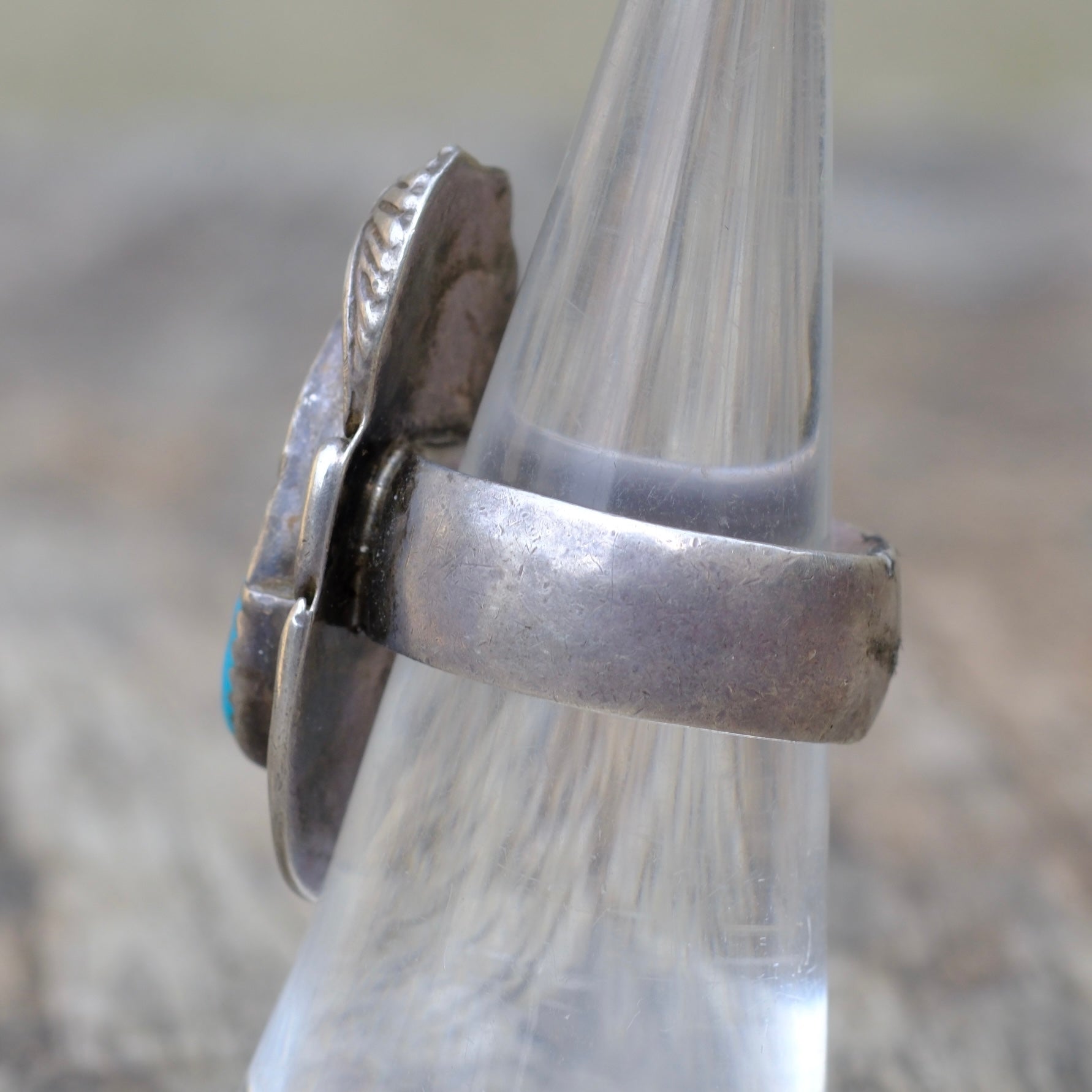 Vintage Sterling Turquoise Feather Ring 5.5