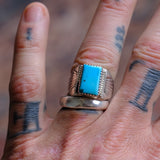 Vintage Sterling Turquoise Stamped Band Ring 8.5