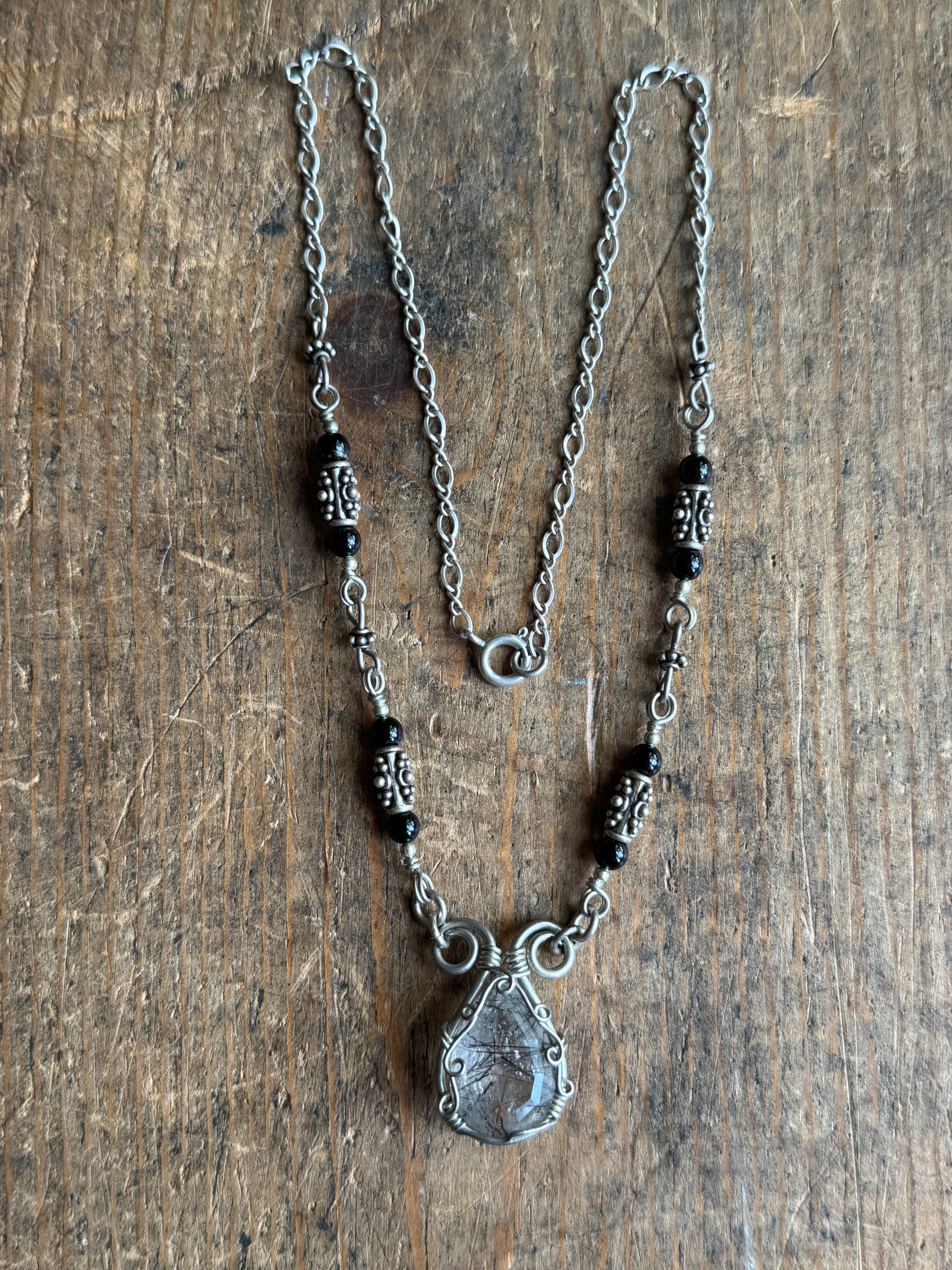 Vintage Sterling Silver 18” Rutilated Quartz Necklace