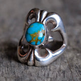 Vintage Sterling Turquoise Sandcast Ring 8.75