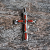 Vintage Sterling 7-Stone Coral Cross Necklace