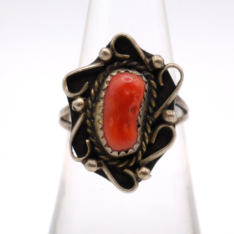 Vintage Sterling Coral Ring 6.75