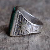 Vintage Sterling Malachite Thunderbird Ring 10.25