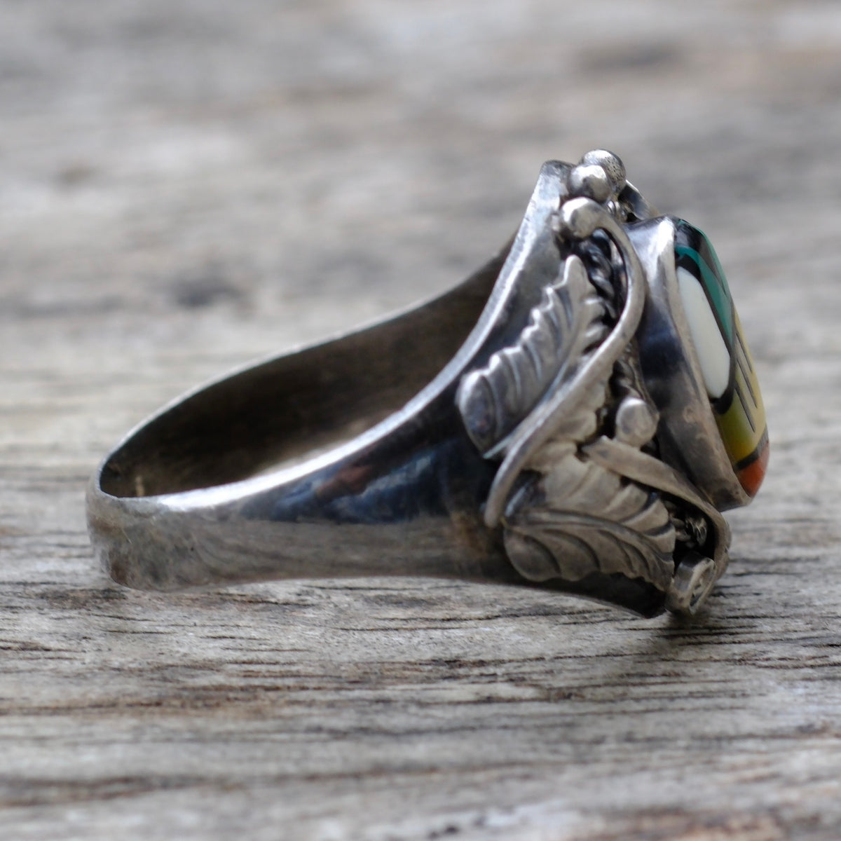 Vintage Sterling Zuni Inlay Ring 11.5