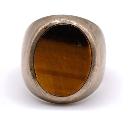 Vintage Sterling Tigers Eye Signet Ring 10.25