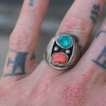 Vintage Sterling Turquoise and Coral Ring 9.25