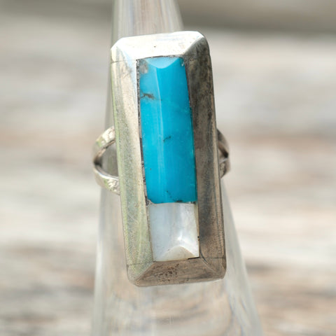 Vintage Sterling Turquoise and MOP Inlay Ring 5