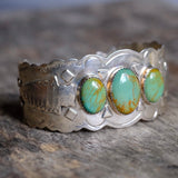 Vintage Sterling 3-Stone Stamped Arrowhead Cuff Bracelet
