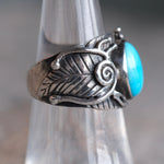 Vintage Sterling Turquoise Feather Ring 6.5