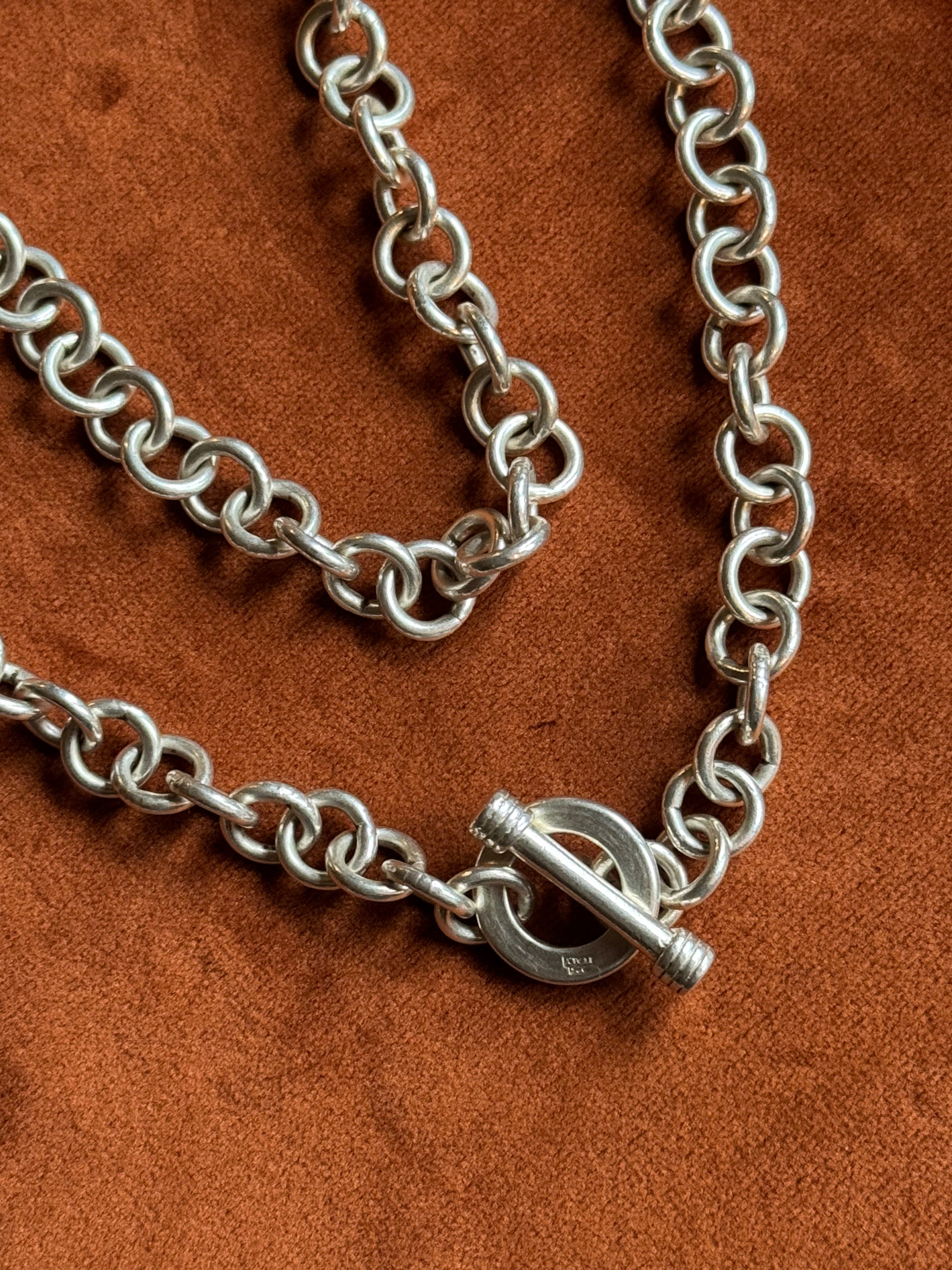 Vintage Sterling Silver 17” Round Cable Toggle Chain
