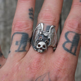 Vintage White Bronze Biker Ring 11.5