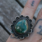 Vintage Sterling Turquoise Floral Ring 6.25