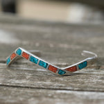 Vintage Sterling Turquoise and Coral Inlay Cuff