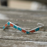 Vintage Sterling Turquoise and Coral Inlay Cuff