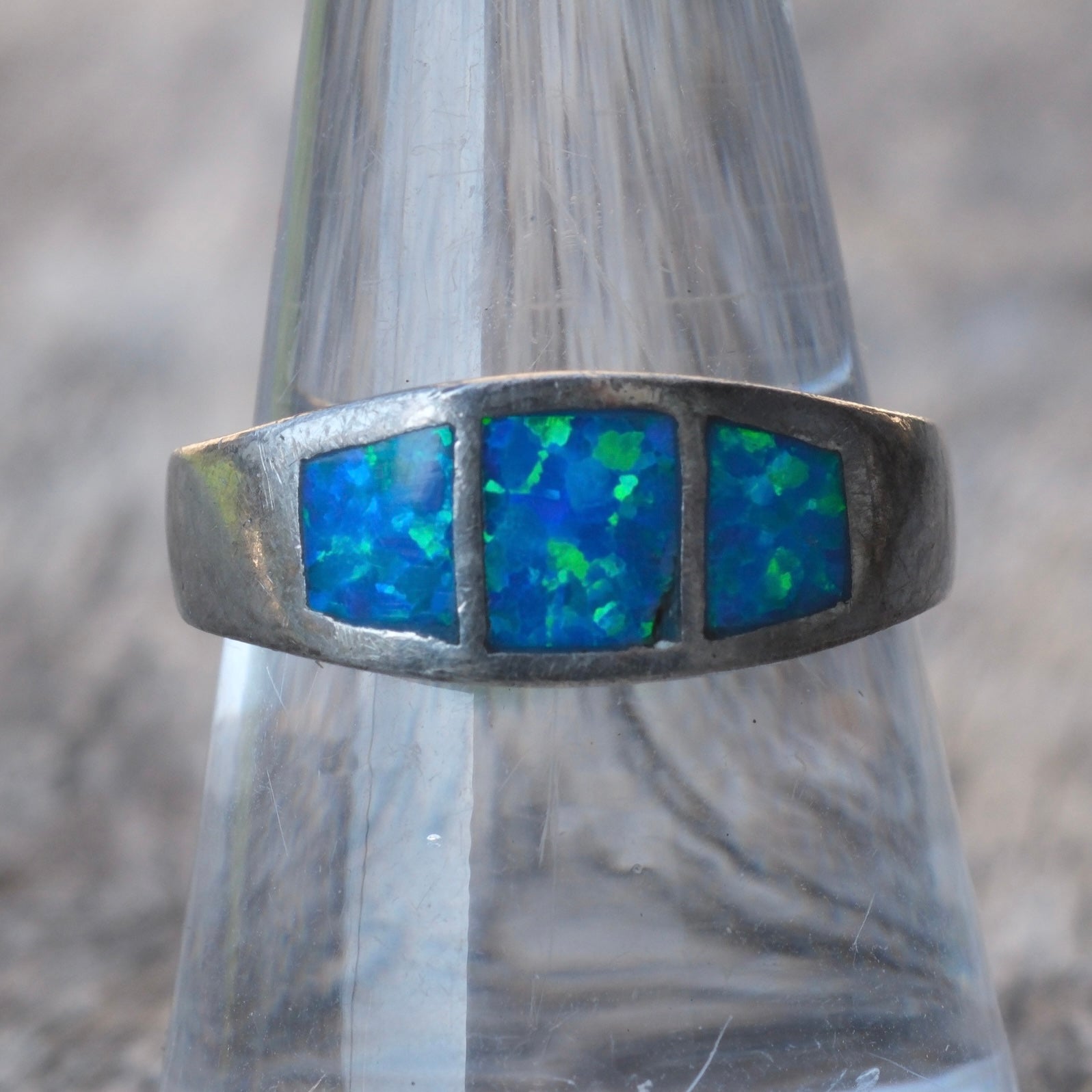 Vintage Sterling Opalite Inlay Band 8.5
