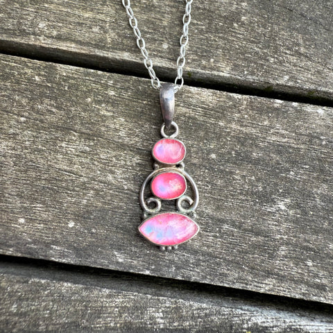 Vintage Sterling 3-Stone Dragons Breath Necklace