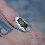 Vintage Sterling Tigers Eye Shadowbox Ring 6.25