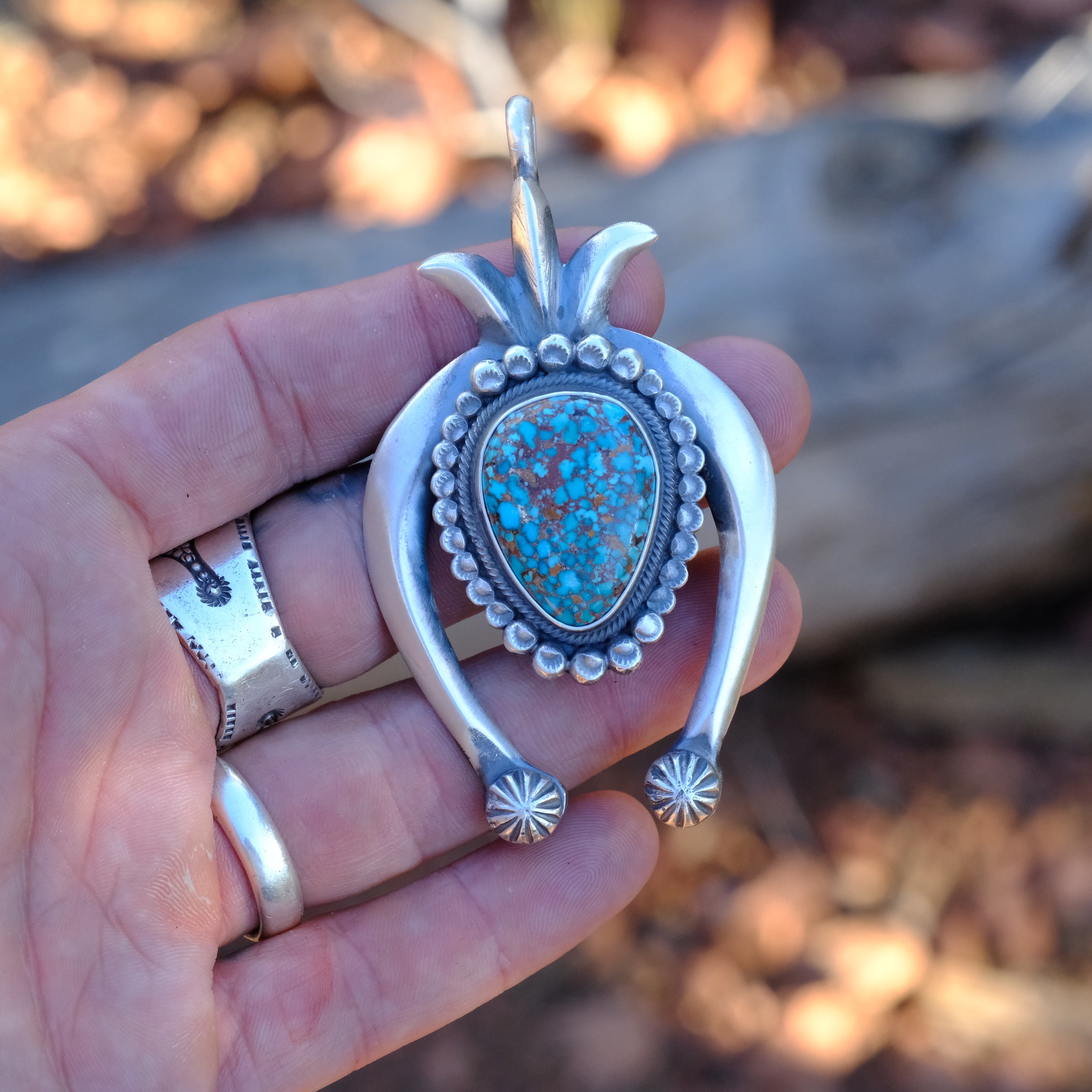 LEON MARTINEZ Sterling Silver Turquoise Naja Pendant