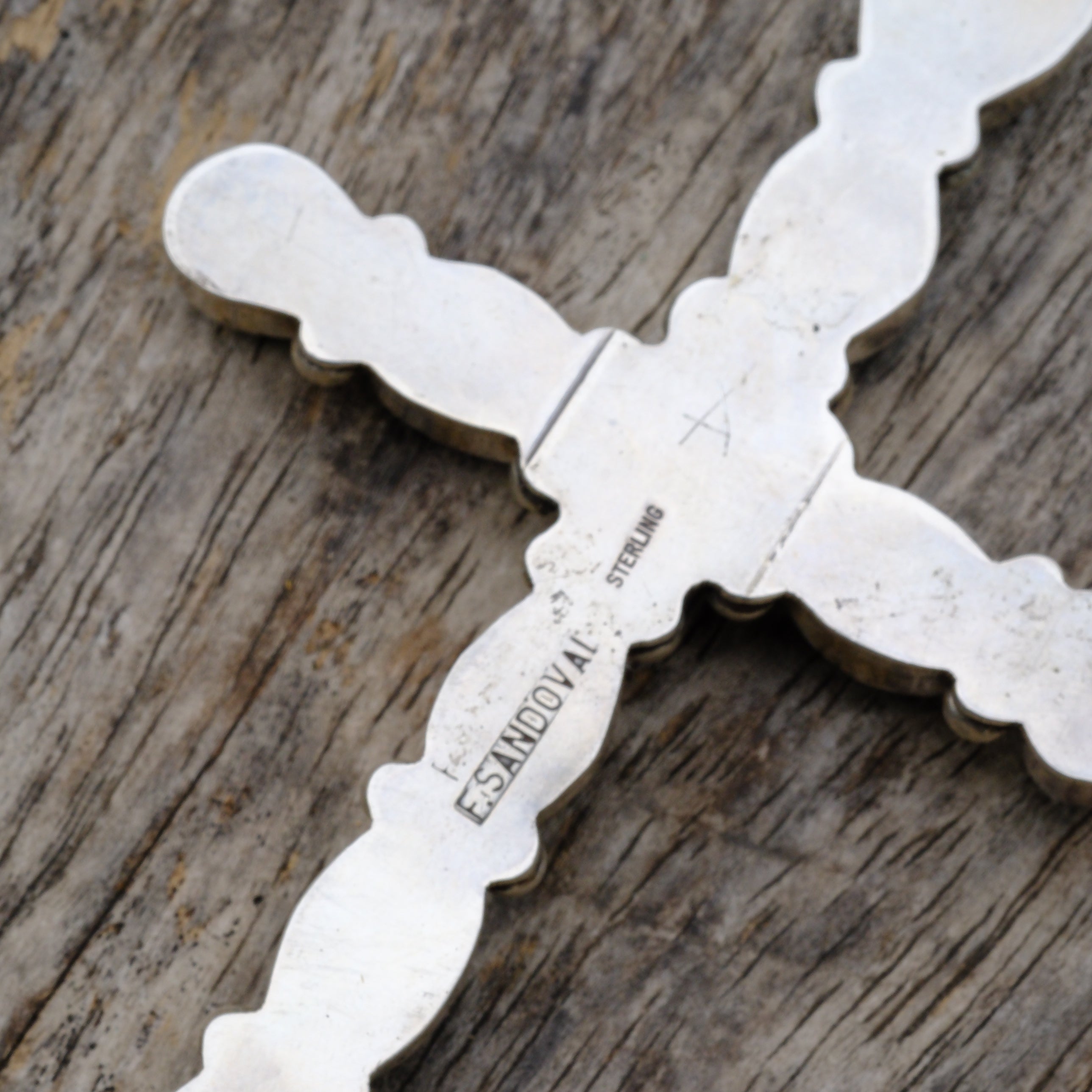 HUGE Vintage Sterling Turquoise Cluster Cross Pendant