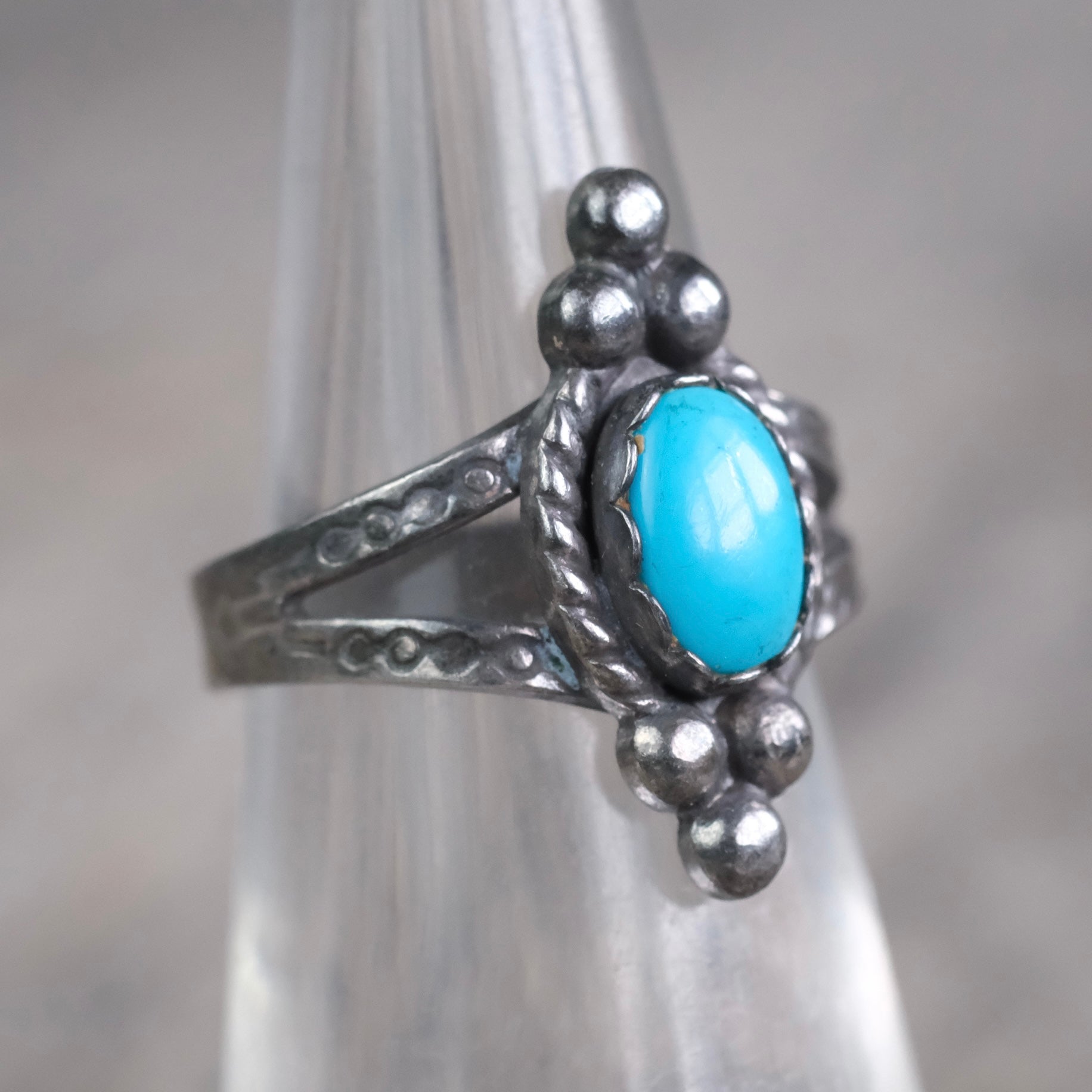 Vintage Sterling Turquoise Stamped Band Ring 5