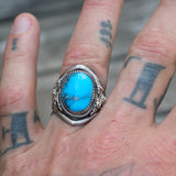 Vintage Sterling Turquoise Feather Ring 9.75