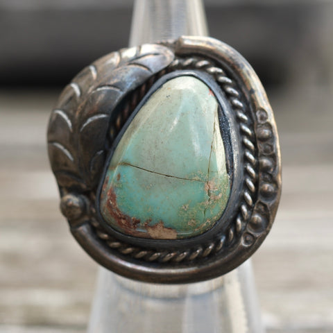 Vintage Sterling Turquoise Feather Ring 6.25