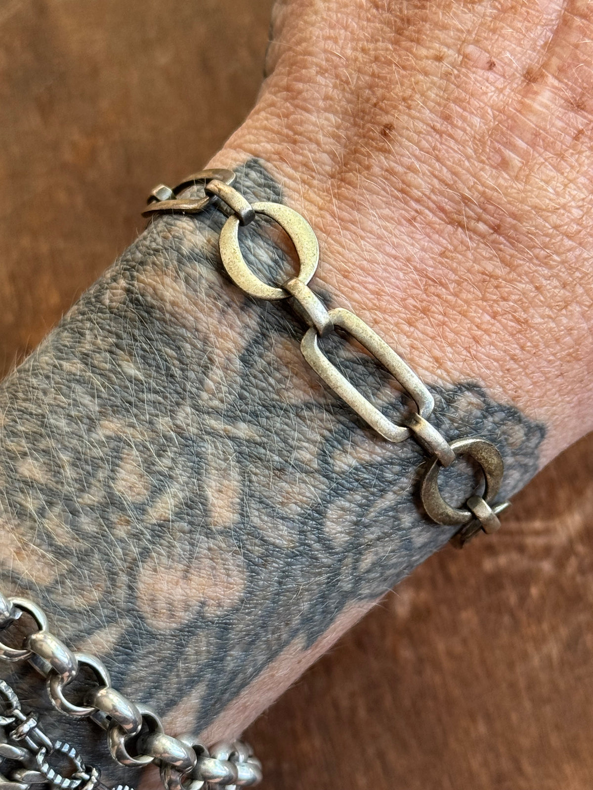 Vintage Sterling Silver 7.25” Circle Square Link Bracelet