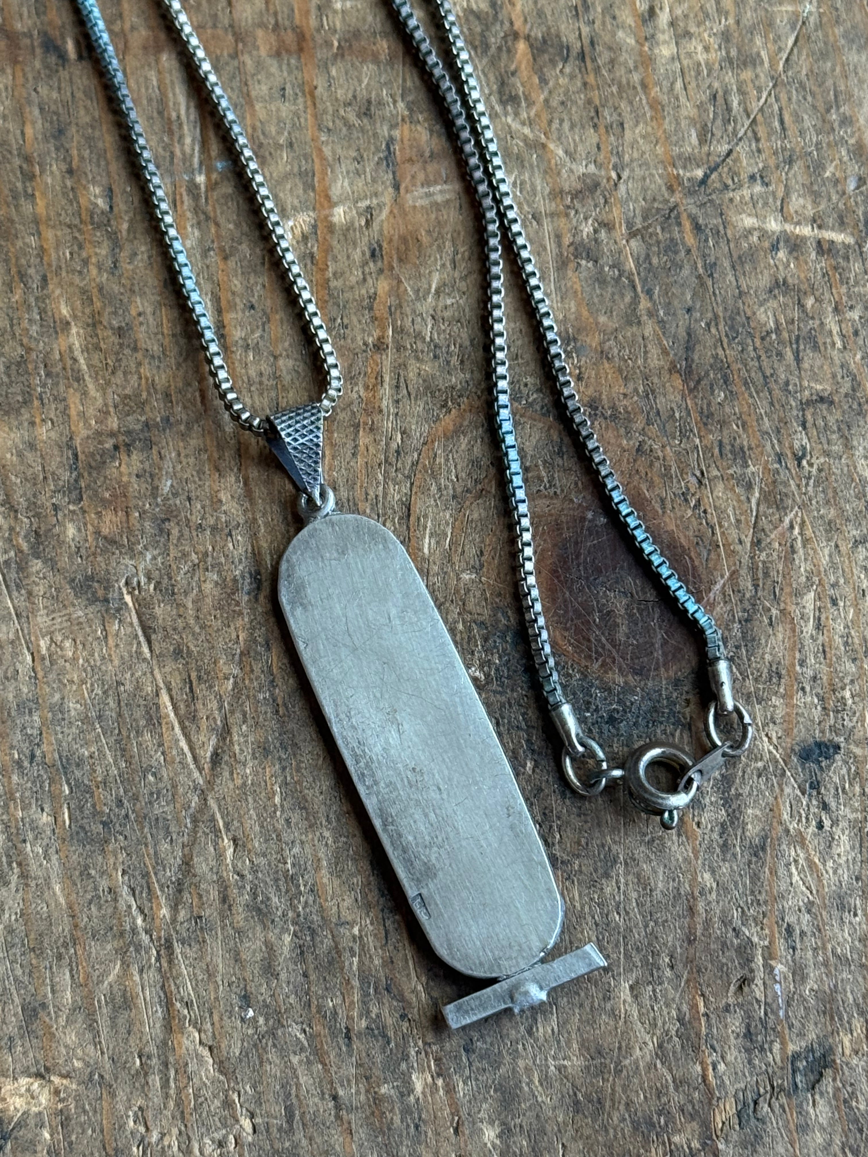 Vintage Sterling Silver & Gold Tone Cartouche Necklace