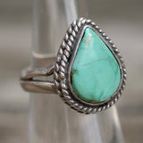 Vintage Sterling Turquoise Teardrop Roper Ring 5.75