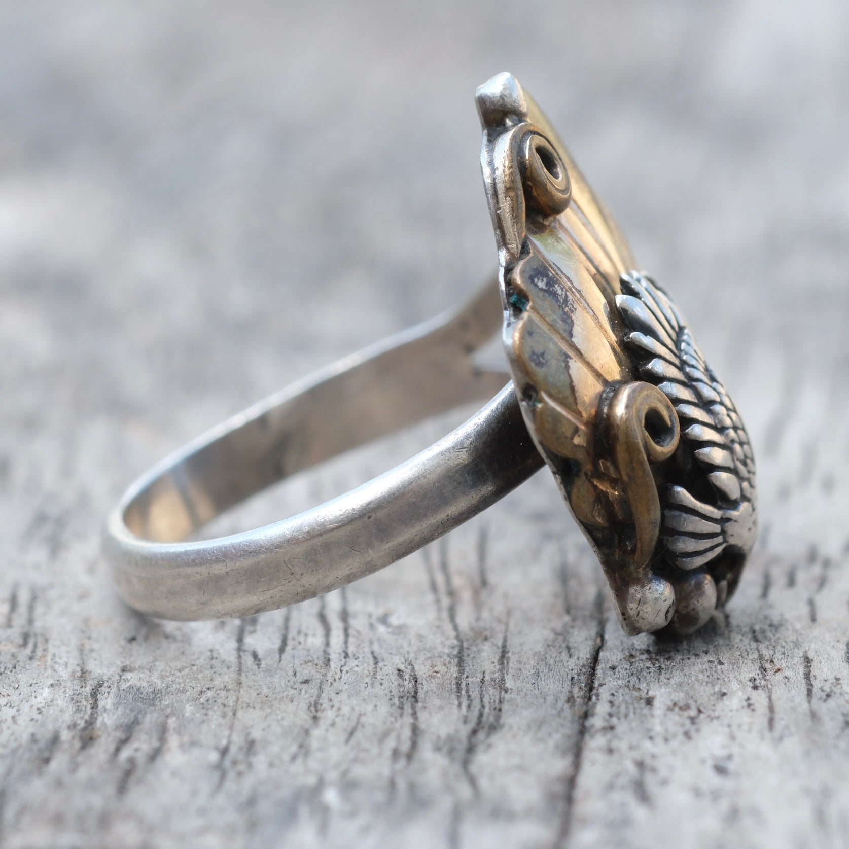Vintage Sterling and Copper Eagle Ring 9.25