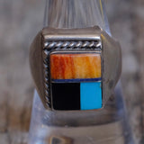 Vintage Sterling Multistone Inlay Ring 8.75