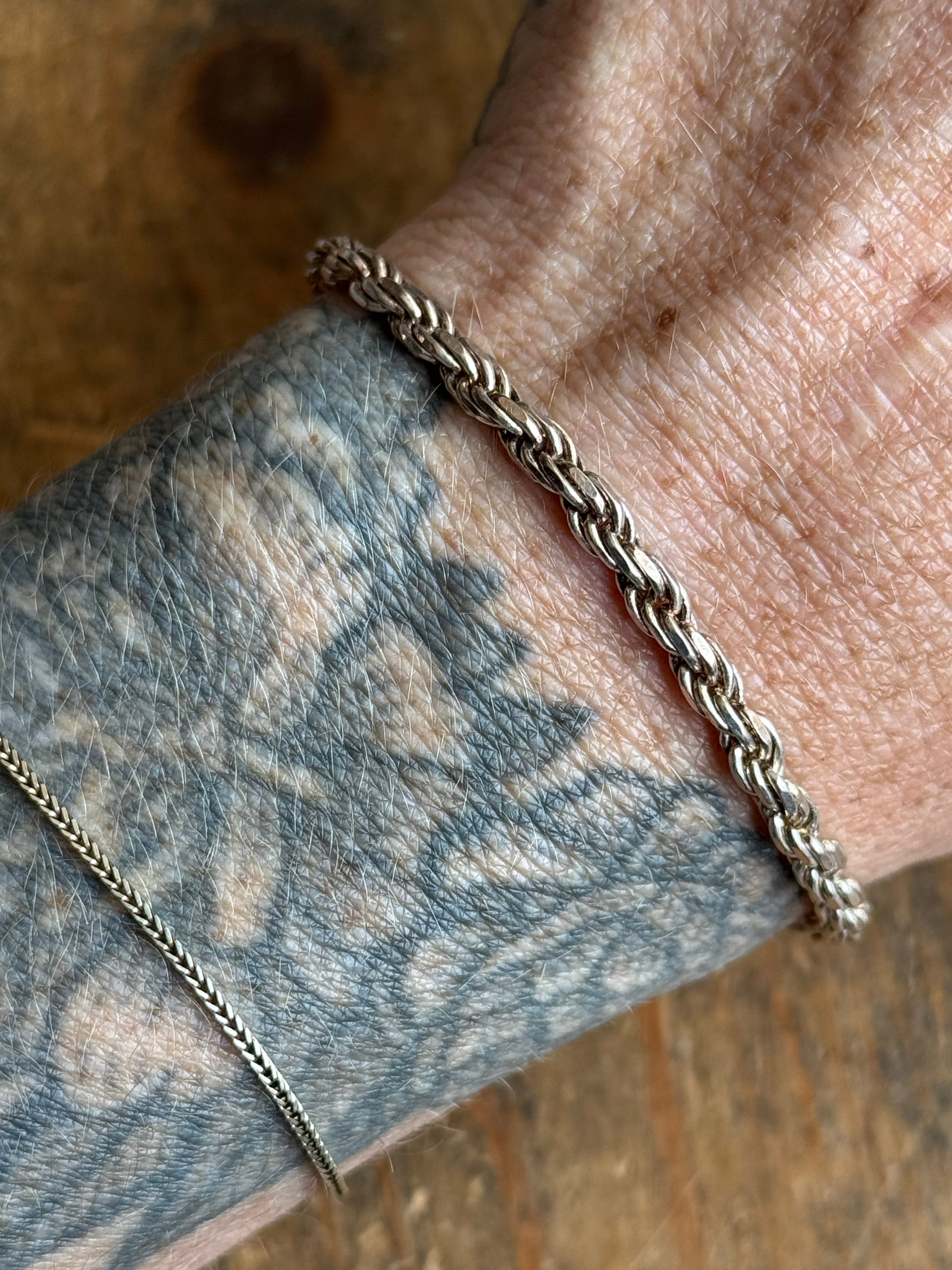 Vintage Sterling Silver 7” Rope Chain Bracelet