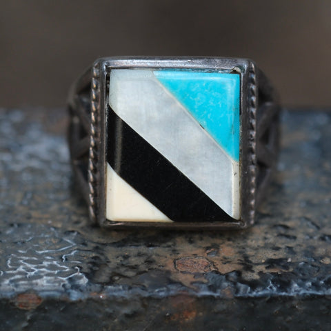 Vintage Sterling Inlay Ring 8.25