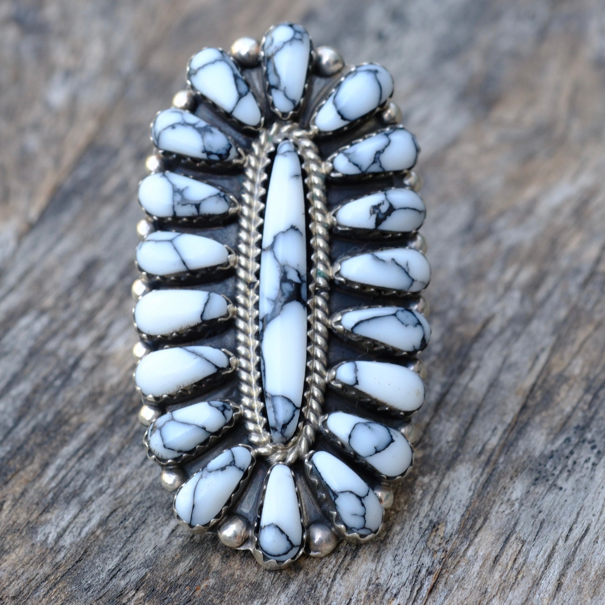 Vintage Sterling White Buffalo Cluster Ring 6