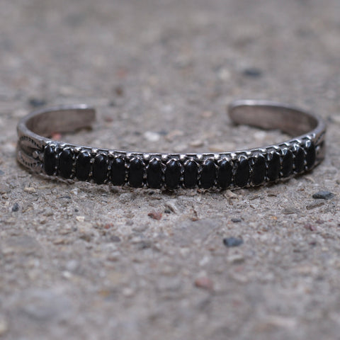 Vintage Sterling Silver Onyx Stamped Cuff