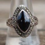 Vintage Sterling Onyx Marcasite Ring 10.75
