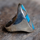 Vintage Sterling Turquoise and Mother of Pearl Inlay Ring 8.25