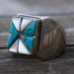 Vintage Sterling Turquoise and Mother Of Pearl Ring 10