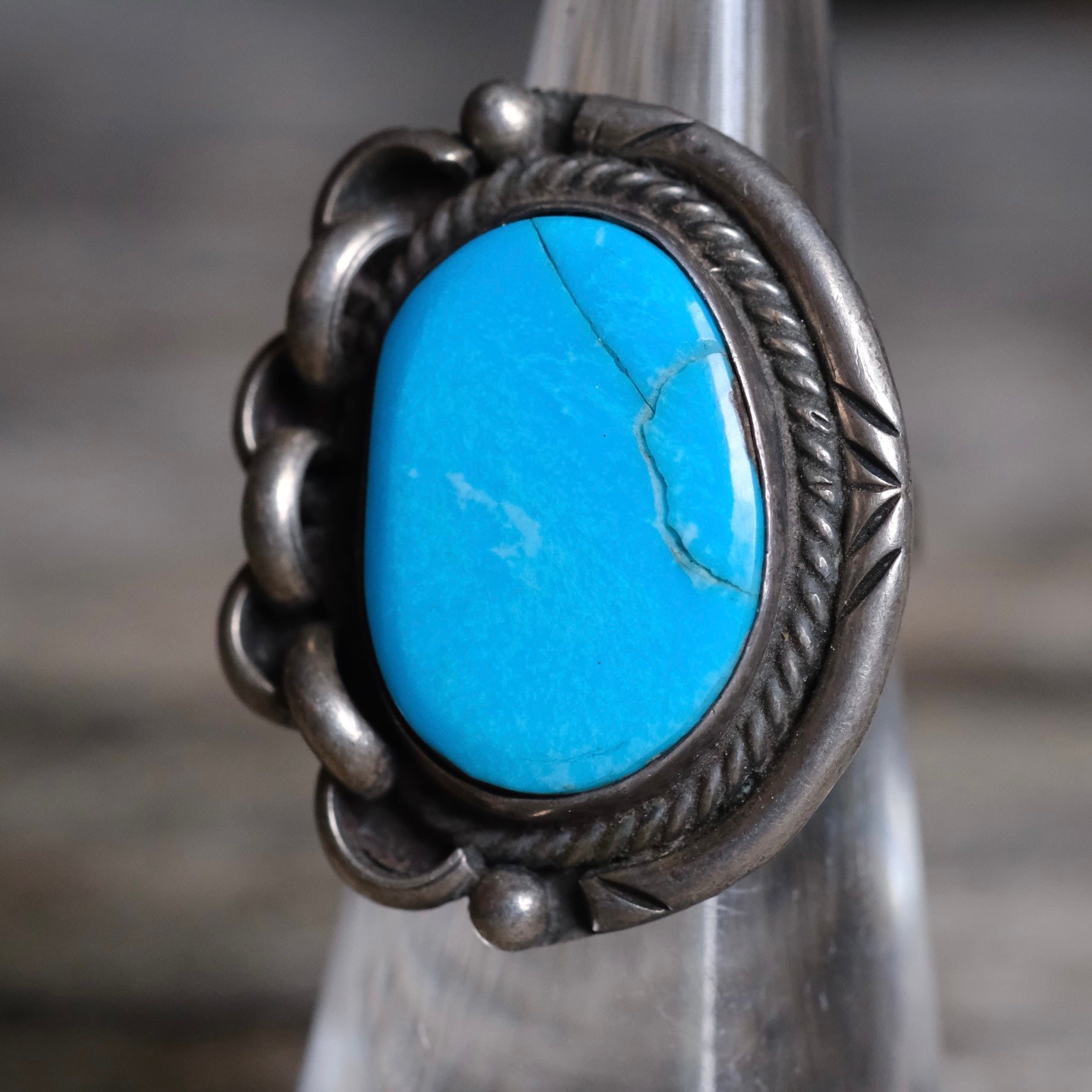Vintage Sterling Turquoise Chain Ring 5