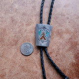 Vintage Sterling Turquoise and Coral Inlay Bolo Tie