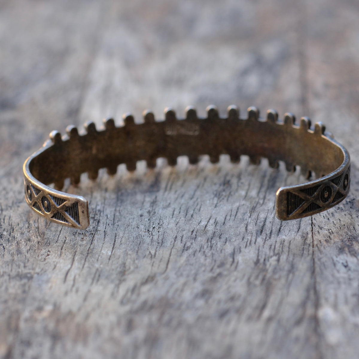Vintage Sterling Turquoise Row Stamped Cuff Bracelet