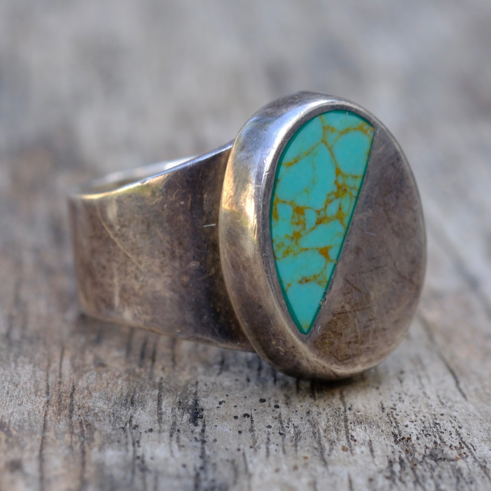Vintage Sterling Turquoise Signet Ring 8