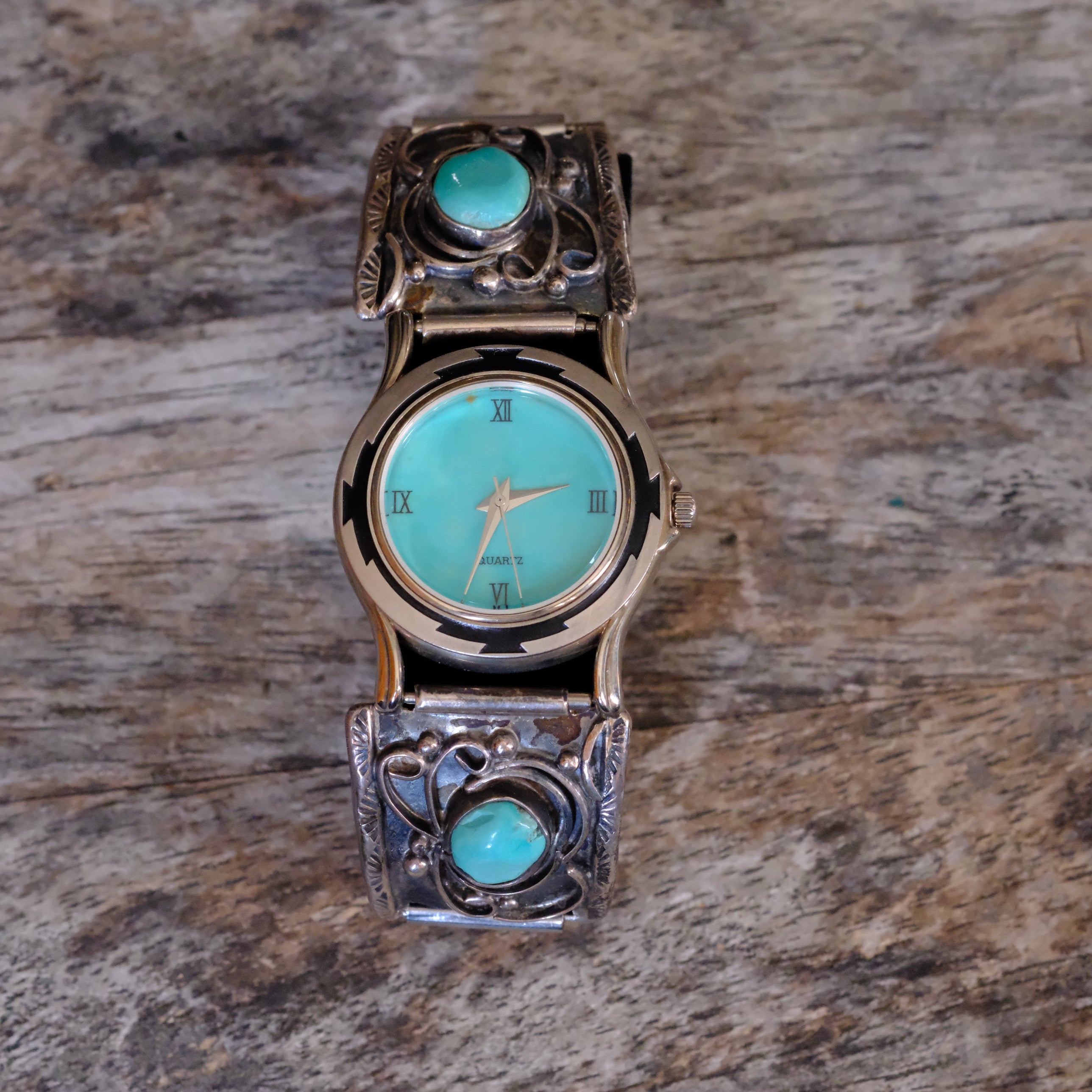 Vintage Sterling Turquoise Watch With Turquoise Dial