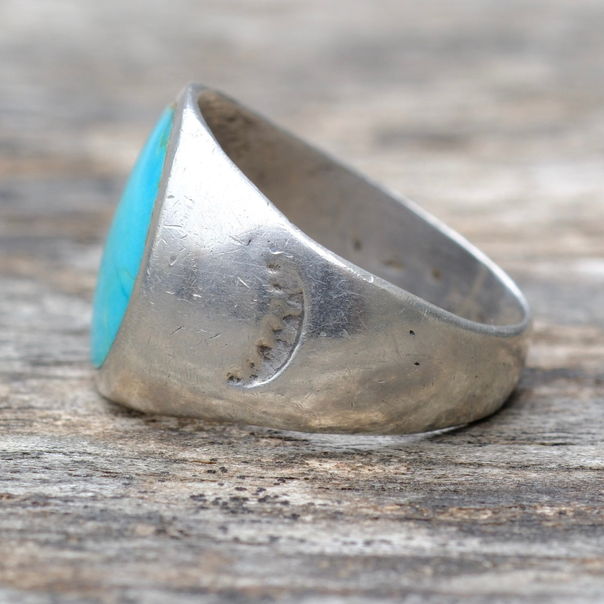 Vintage Sterling Turquoise Stamped Band Ring 8.25