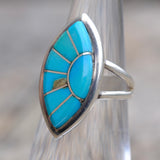 Vintage Sterling Turquoise Inlay Ring 3.75