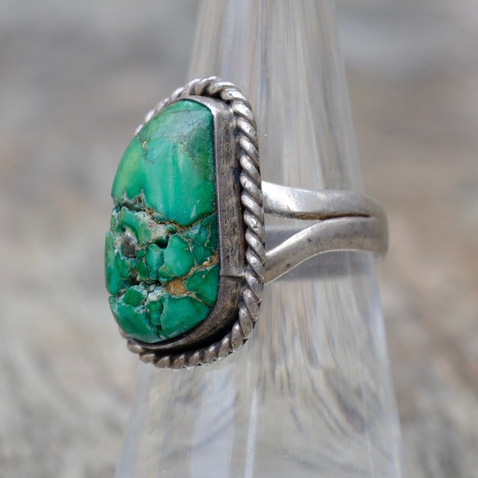 Vintage Sterling Turquoise Roper Ring 7.75